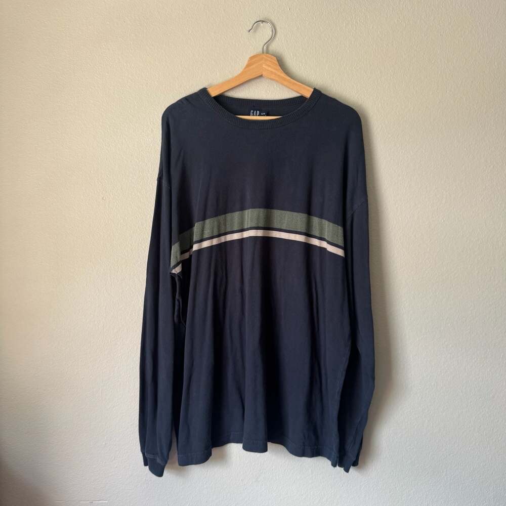 Vintage 90s GAP Navy Striped Long Sleeve T Shirt XL Made in Korea